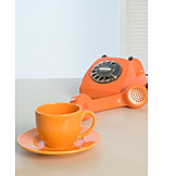   Telefon, Retro, Orange, Kaffeetasse