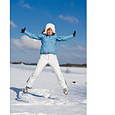   Young woman, Woman, Fun & happiness, Jump, Snowscape
