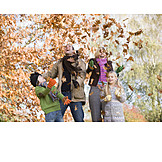   Fun & Happiness, Autumn Leaves, Family, Walk