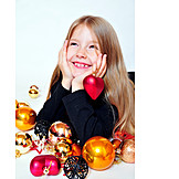   Girl, Anticipation, Christmas tree decorations