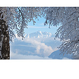   Mountain range, Winter landscape, Frost