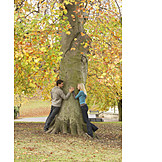   Couple, Embracing, Love, Tree, Autumn, Tree trunk, Romantic, Love couple, Nature