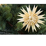   Fir branch, Christmas decoration, Christmas straw star