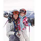   Father, Embracing, Daughter, Ski vacation