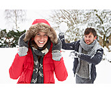   Couple, Winter, Snowball fight