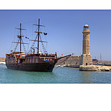   Harbor, Sailboat, Crete, Rethymno