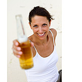   Young Woman, Indulgence & Consumption, Beer, Beer Bottle, Cheers