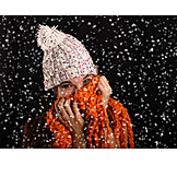  Young Woman, Cap, Winter, Scarf, Snowing