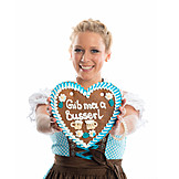   Young woman, Gingerbread heart, Oktoberfest, Bavaria