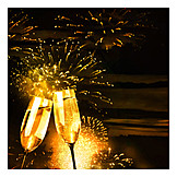   New Year's Eve, Champagne Glass, Champagne, Firework Display