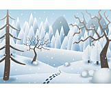   Winterlandschaft, Illustration, Schneefall