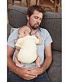   Baby, Father, Resting, Sleeping