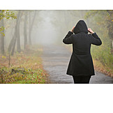  Woman, Autumn, Fog, Walk, Weather