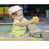   Girl, Playing, Sandbox