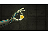   Bezahlung, Humanoid, Bitcoin, Robotik, Roboterhand