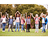   Children, Cheering, Arms Up, School Starter