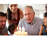   Grandfather, Birthday, Blow Out, Birthday Cake