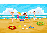   Children, Jumping, Beach Holiday