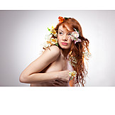   Nude, Red Hair, Flower Arrangement, Fertility