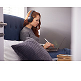   Laptop, Online, Student, Listening Music