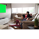   Domestic Life, Watching Tv, Comfortable, Green Screen