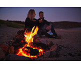   Couple, Beach, Campfire