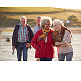   Laughing, Beach Walking, Friends, Older Couple
