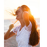   Young Woman, Laughing, Beach, Disheveled