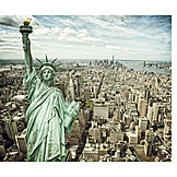   New York, Skyscrapers, Statue Of Liberty