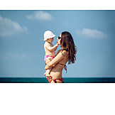   Baby, Mother, Sun Hat, Beach Holiday