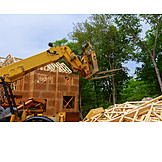   Building Construction, Excavator, Wooden Construction