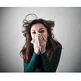   Woman, Allergy, Sneezing