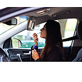   Woman, Car, Makeup, Makeup, Driving Mirror