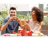   Couple, Laughing, Fast Food, Burger, Lunch
