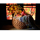   Thanksgiving, Apples, Strawflower, Wicker Basket