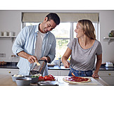   Couple, Cooking, Kitchen, Pizza