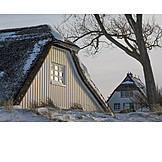   Winter, Snowy, Thatched-roof House