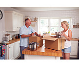   Kitchen, Moving, Packing, Moving Box, Older Couple