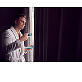   Young Man, Coffee, Hotel, Morning, Robe