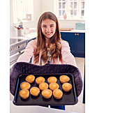   Girl, Happy, Baking, Cupcake