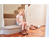   Girl, Playing, Shoes, Dress Up, Stairs