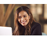   Business Woman, Smiling, Laptop