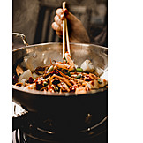   Gemüse, Zubereitung, Tintenfisch, Wok, Chinesische Küche