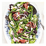   Salat, Grüner Spargel, Platte, Rohschinken