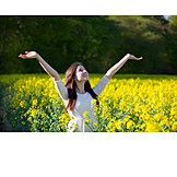   Young Woman, Happy, Field, Vitality