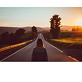   Young Woman, Target, Freedom, Straight, Road, Wanderlust