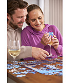   Couple, Leisure, Wine, Game, Jigsaw Puzzle
