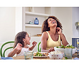   Mother, Laughing, Eating, Home, Fun, Daughter, Lunch