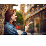   Woman, Reading, Urban, Online, Smart Phone