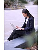   Business Woman, Park, Typing, Laptop, Mobil